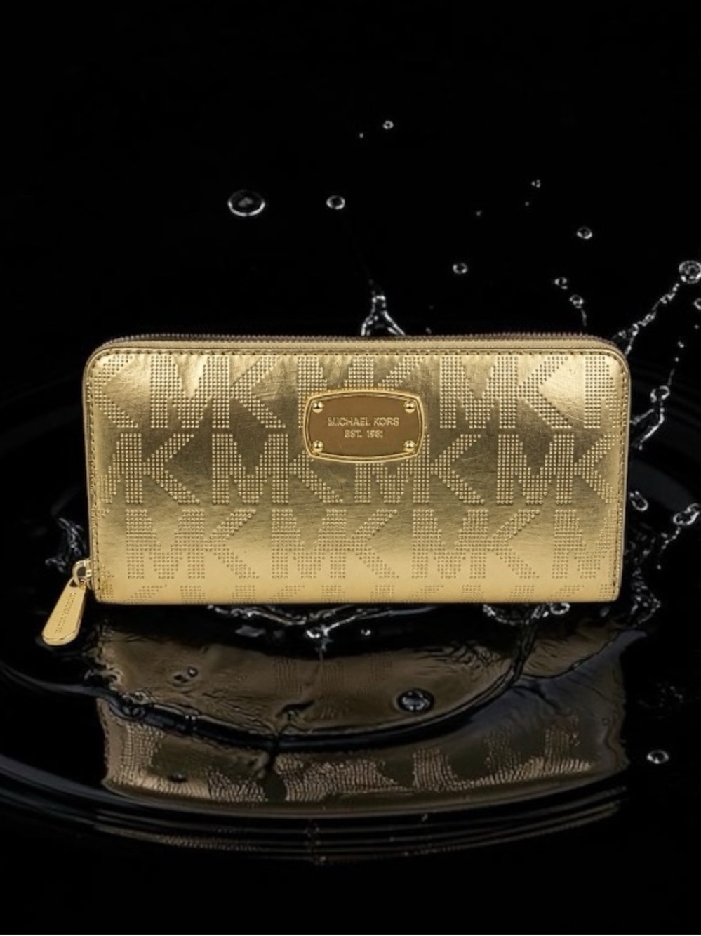 Michael Kors Metallic Gold MK-Logo Zip Wallet